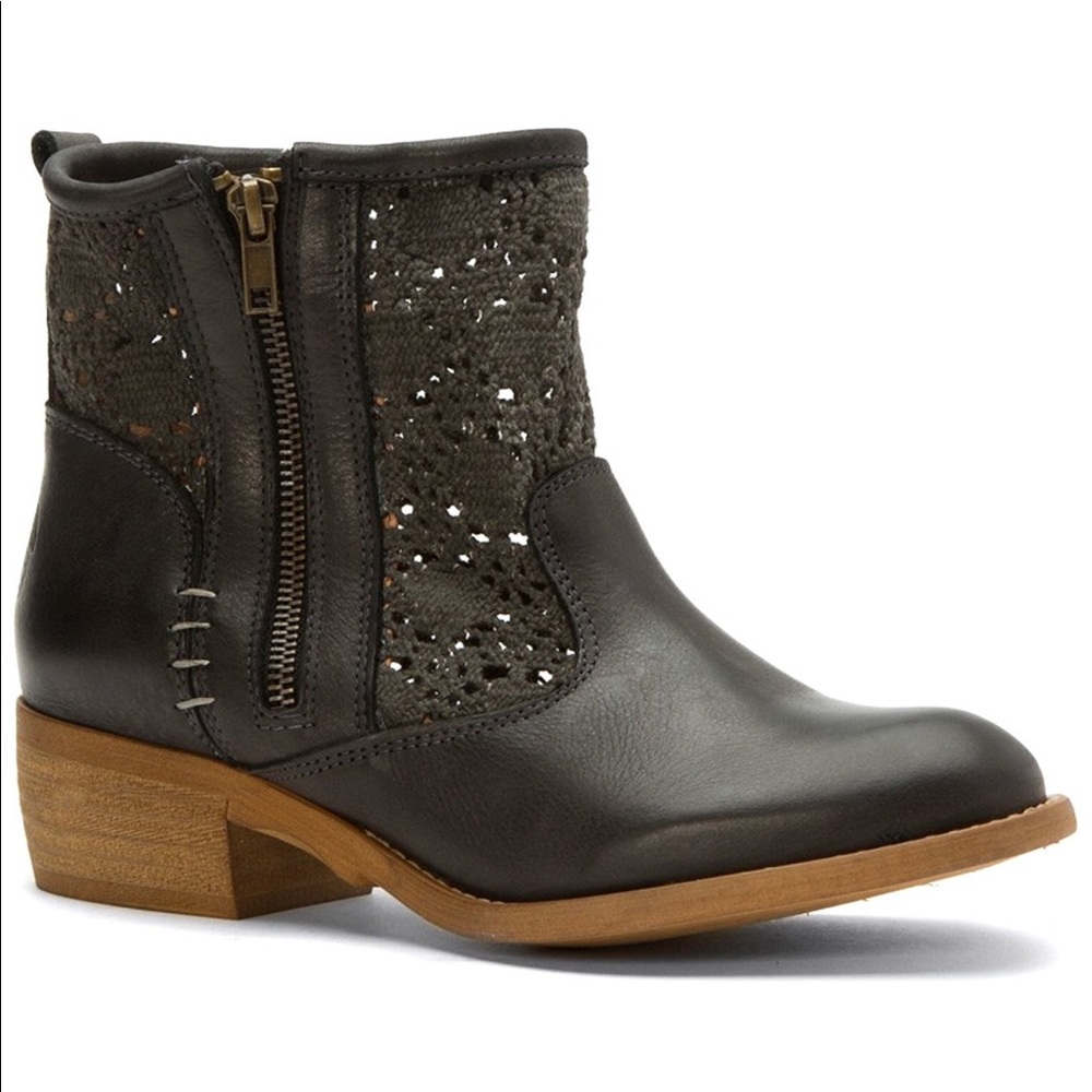 Black Eyelet Distressed Leather Crochet Boho Boot - Picture 5 of 6